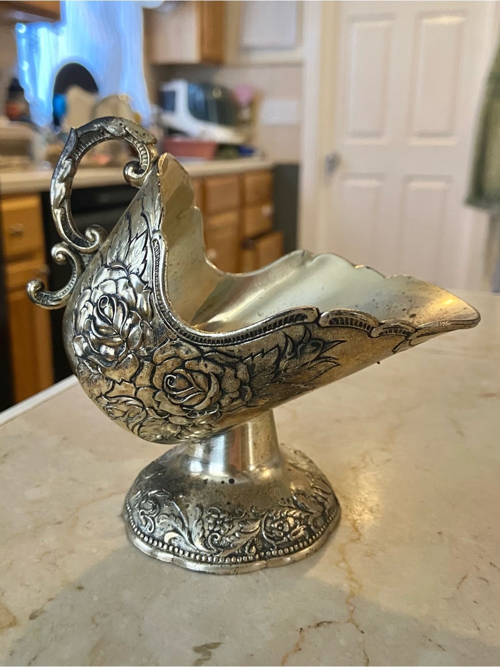 Vintage Mid-Century Silver-Plated Sugar Scuttle Embossed Rose Design